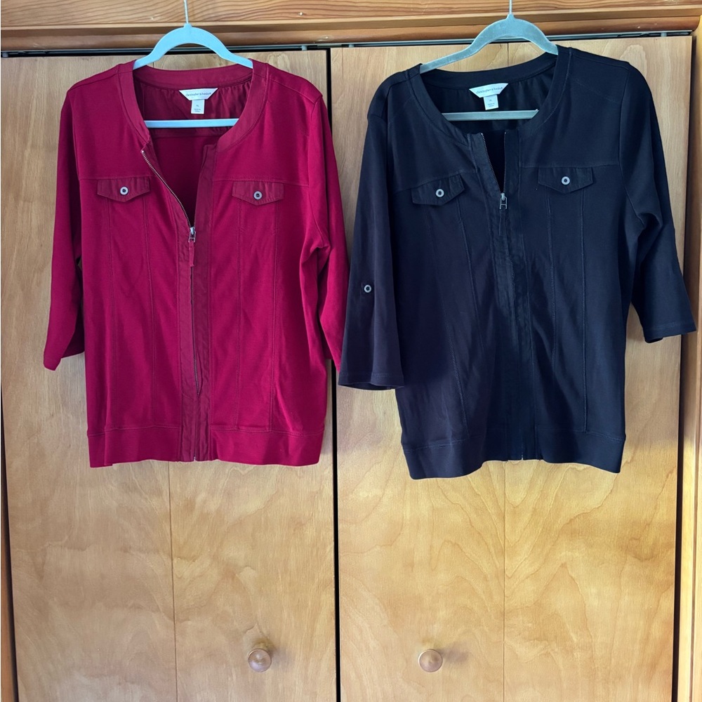 Christopher & Banks Red and Black Zip-Up Jackets